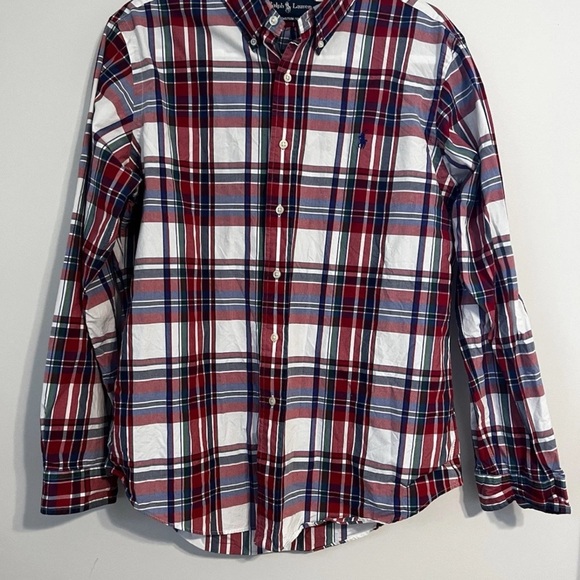 Ralph Lauren Shirt Mens Large Blue Red White Plaid Indian Madras Button Down - Picture 1 of 4